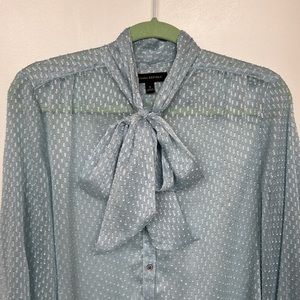 Banana Republic Tie Neck Clip Dot Bow Sleeve Blouse